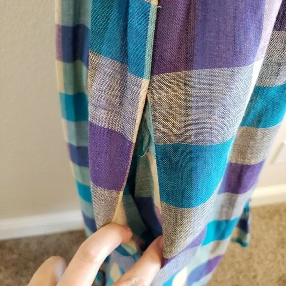 Suzanne Betro Checked Picnic Boho Maxi Dress S - Picture 4 of 10